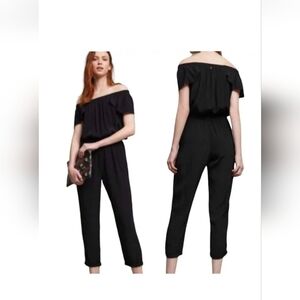 Beachgold Anthropologie Jumpsuit Small Off Shoulder Flutter Sleeves Black